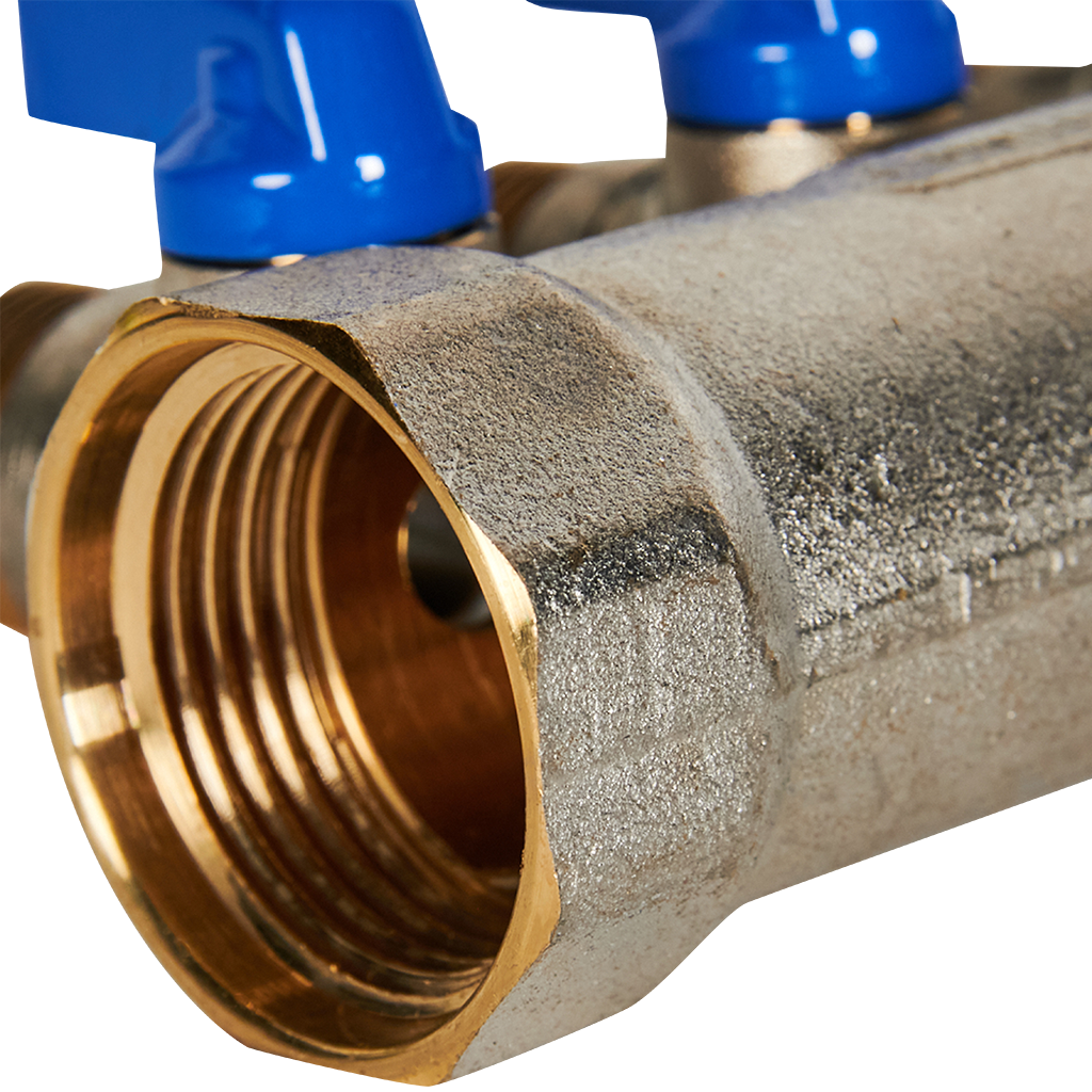 Коллектор с шаровыми кранами STOUT 1 , 3 отвода 1/2  (синие ручки)