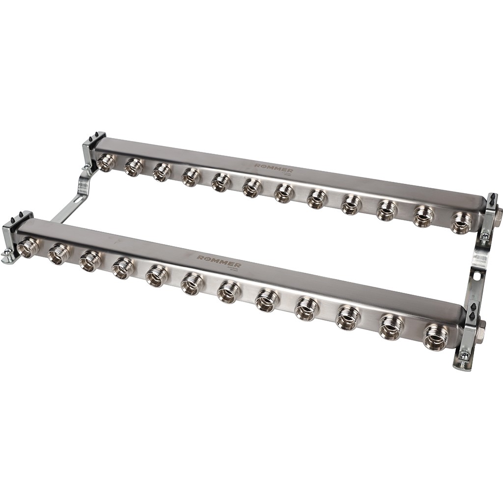 Коллектор из нержавеющей стали ROMMER для радиаторной разводки 12 выходов