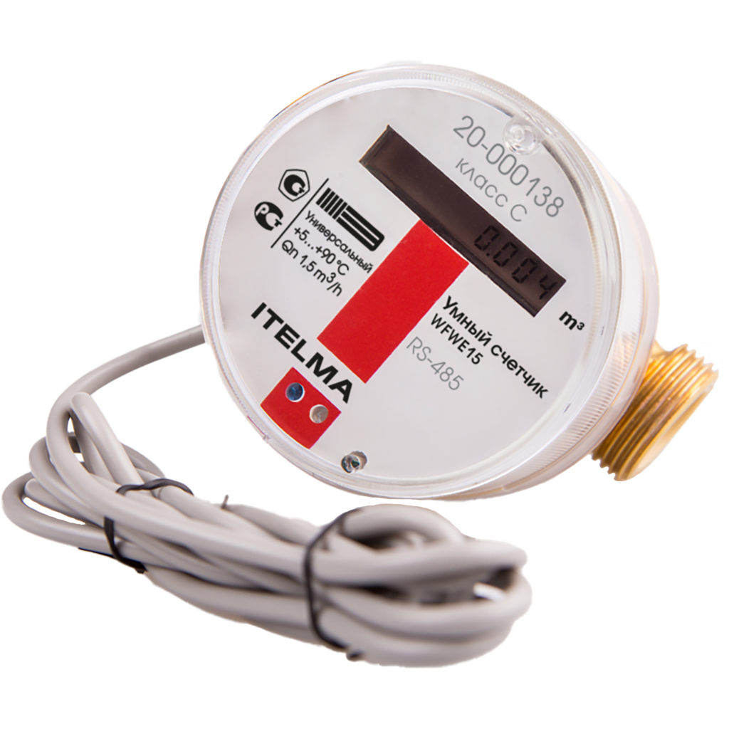 Электронный счетчик горячей воды ITELMA RS-485, класс точности С, Ду 15 мм, L 80 мм, WFWE 15.C1-080-485-0