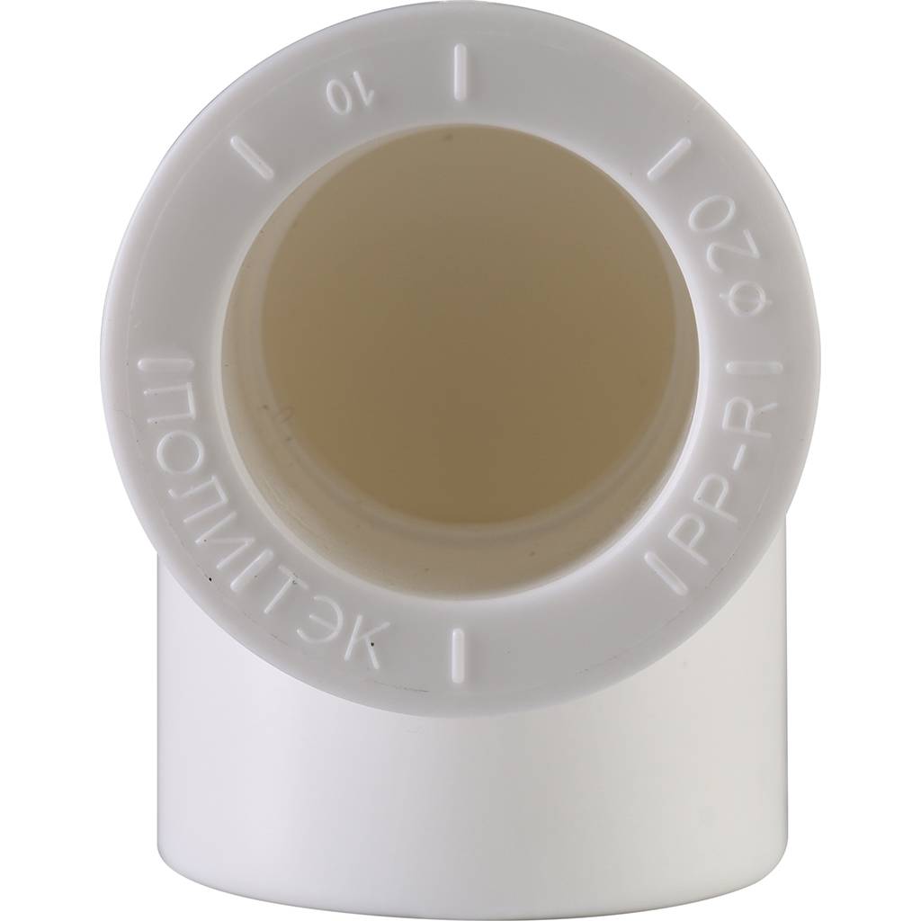 Угольник Политэк d=20 90* для полипропиленовых труб под сварку (цвет белый)