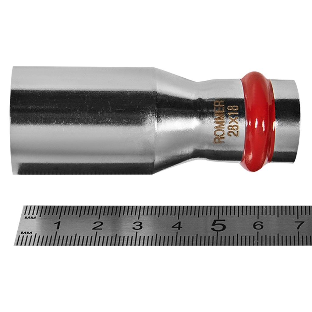 Муфта ROMMER переходная НПр-ВПр, 28х18, из нержавеющей стали прессовой, RSS-1020-002818