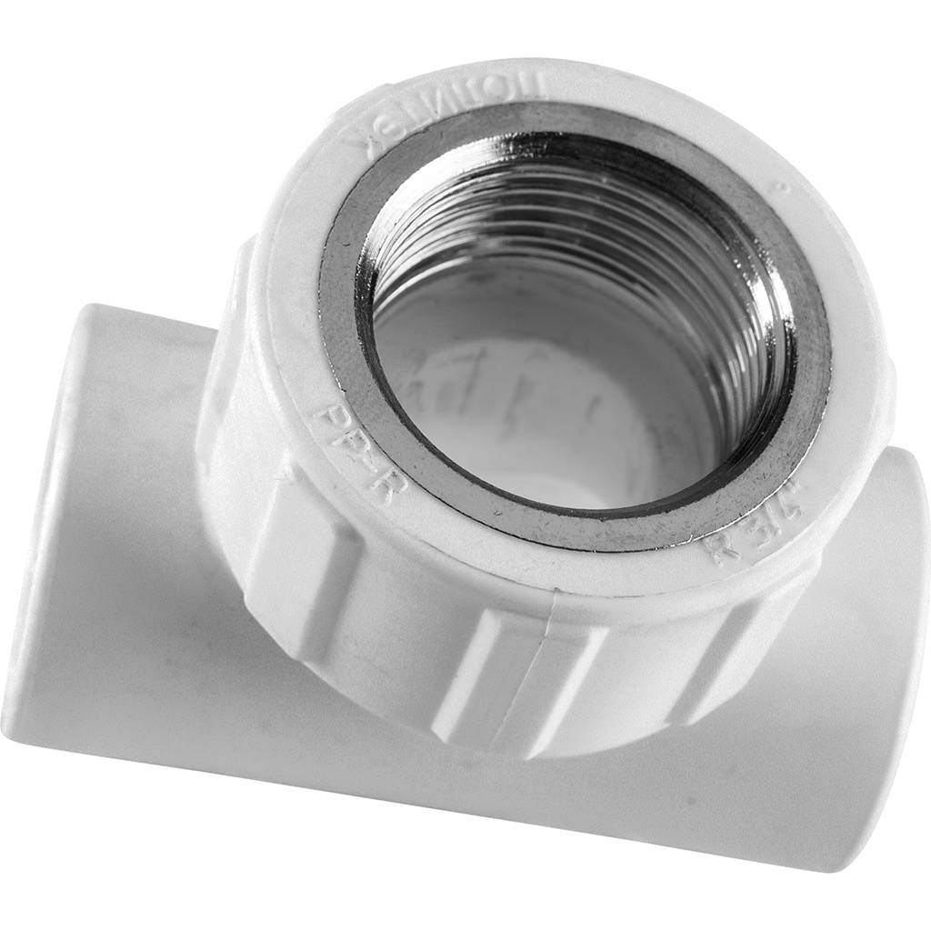 Тройник Политэк 20х3/4 с внутренней резьбой для полипропиленовых труб под сварку (цвет белый)