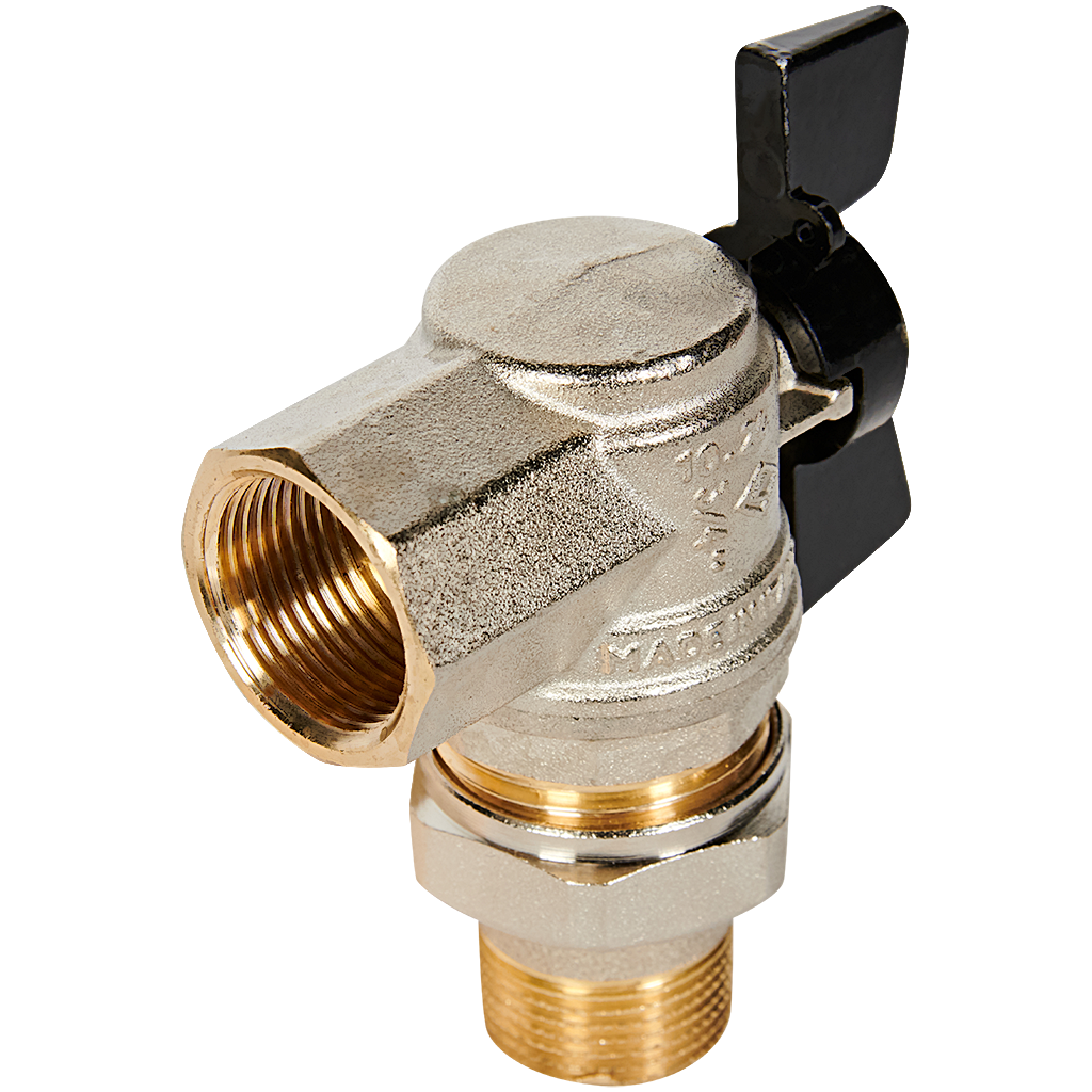 Кран шаровой BUGATTI Oregon угловой с полусгоном (ручка-бабочка) внут-наруж резьба 3/4