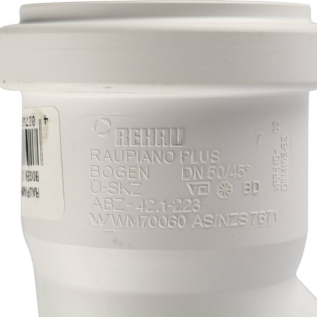 Отвод РЕХАУ RAUPIANO PLUS диам. 50 на 45°, 11211141003