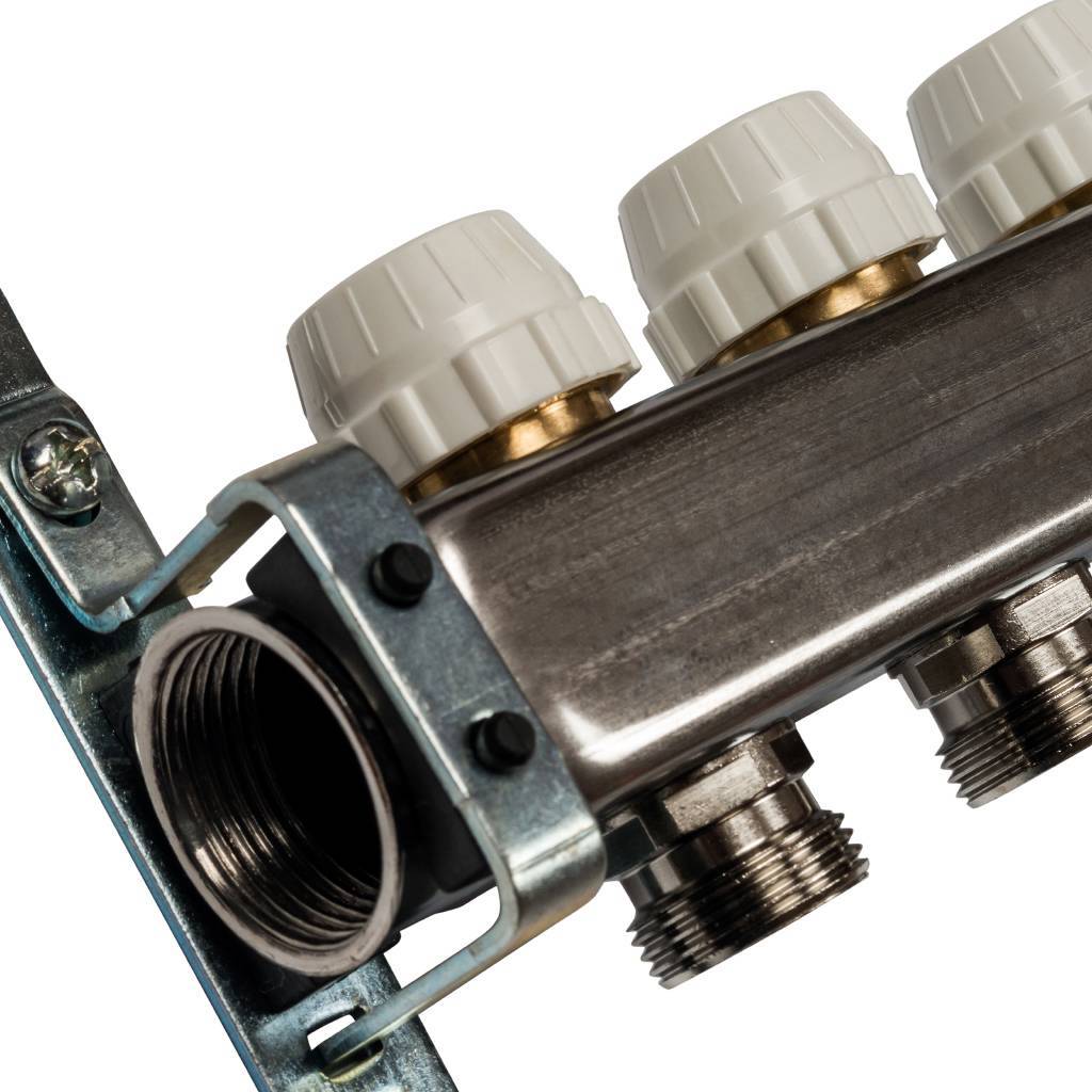 Коллектор из нержавеющей стали без расходомеров, с клапаном вып. воздуха и сливом STOUT 12 выходов, SMS-0932-000012