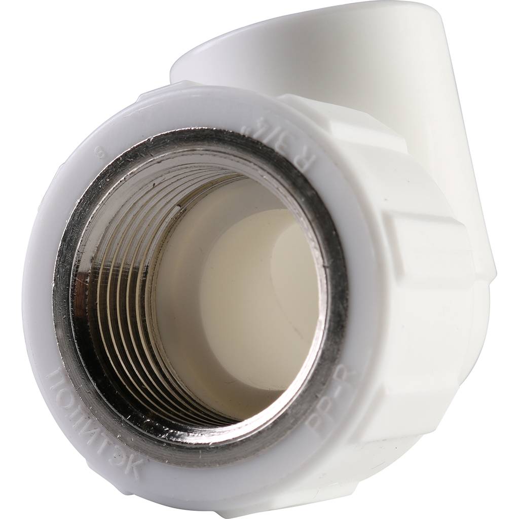 Угольник Политэк 20x3/4 с внутренней резьбой для полипропиленовых труб под сварку (цвет белый), 9400002034