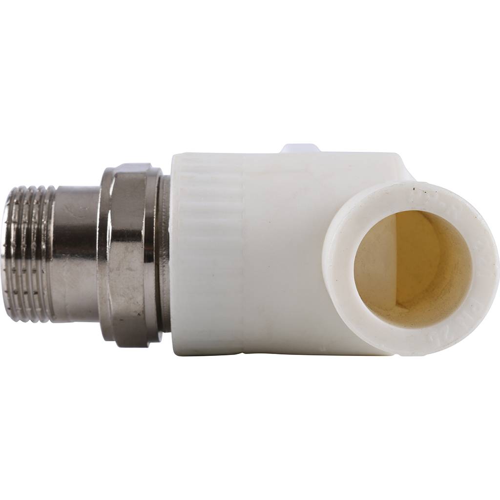 Кран шаровой Kalde разборный угловой с накидной гайкой 20x3/4 для полипропиленовых труб под сварку (цвет белый), 3242-vre-200c00