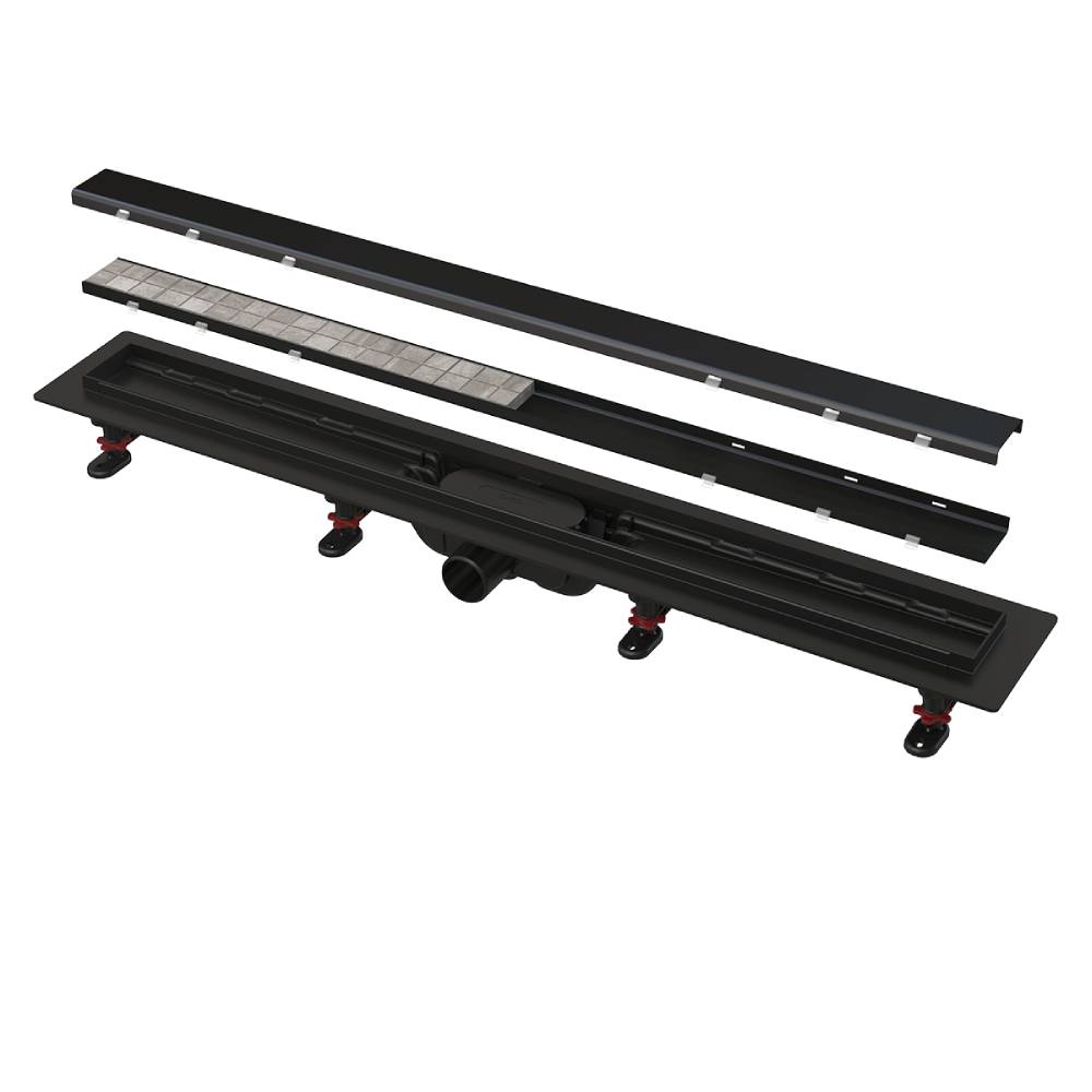 AlcaPlast APZ19BLACK-550 AlcaPlast Водоотводящий желоб с порогами для перфорированной решетки или решетки под кладку плитки, черный