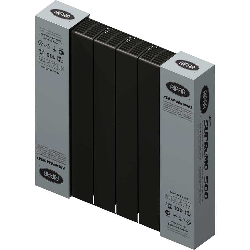 Радиатор биметаллический RIFAR SUPReMO 500 6 секций боковое подключение (АНТРАЦИТ), 4RS50-6-AN