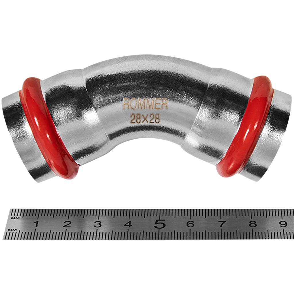 Угольник ROMMER 45° ВПр-ВПр 28 из нержавеющей стали прессовой