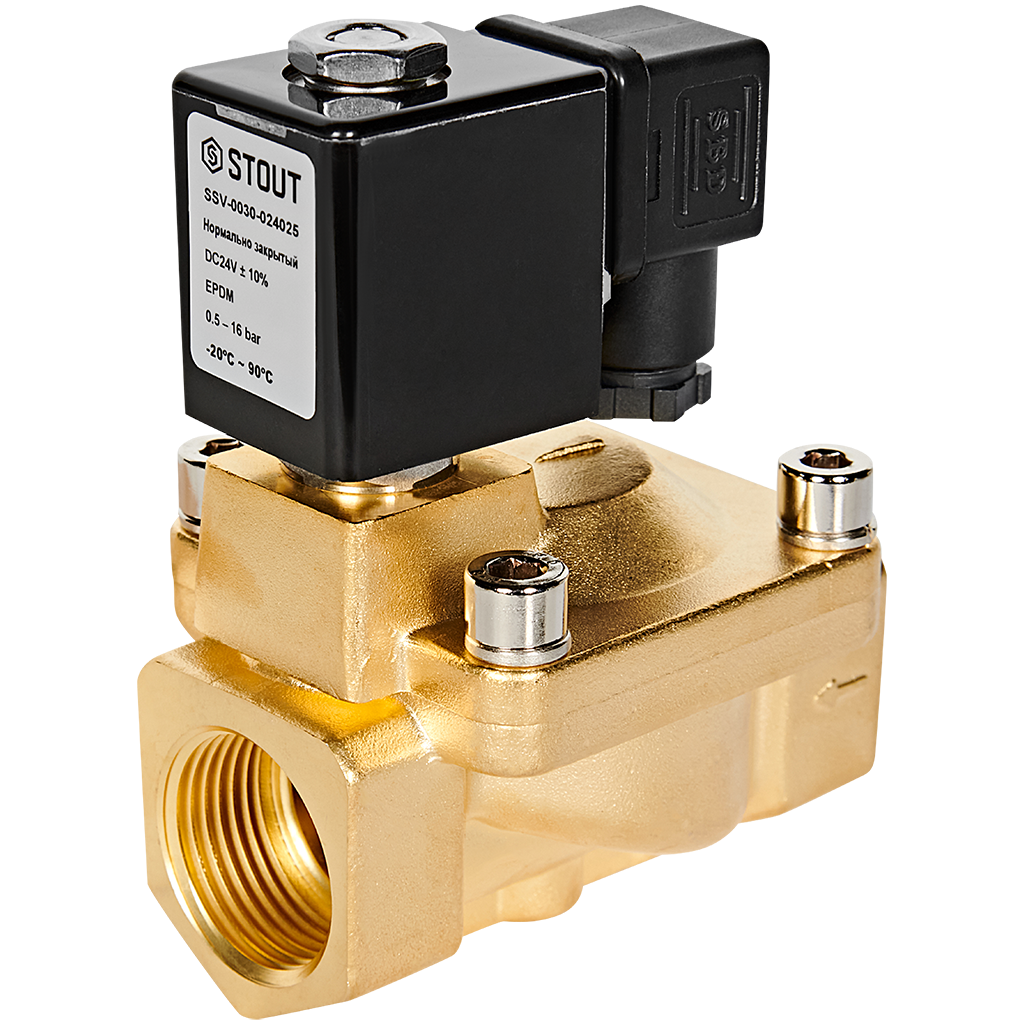 Клапан соленоидный (электромагнитный) STOUT непрямого (пилотного) действия НЗ 24В G1 SSV-0030-024025