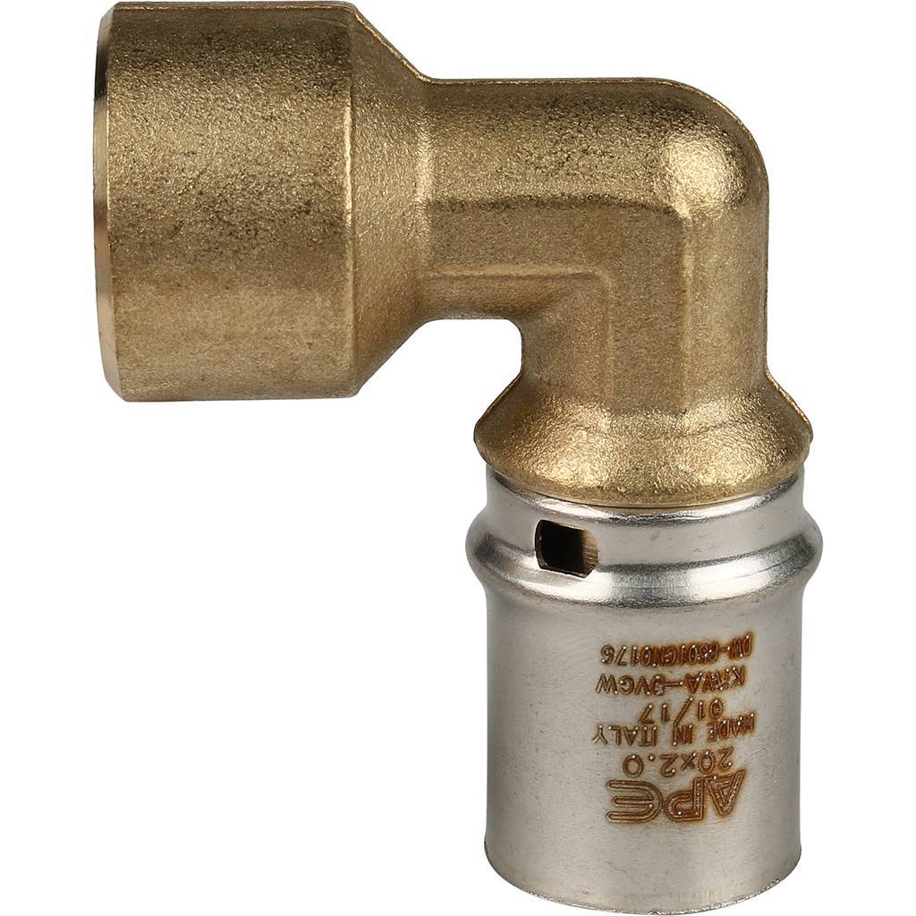 Угольник-переходник STOUT с внутренней резьбой 1/2 х20 для металлопластиковых труб прессовой, SFP-0010-001220