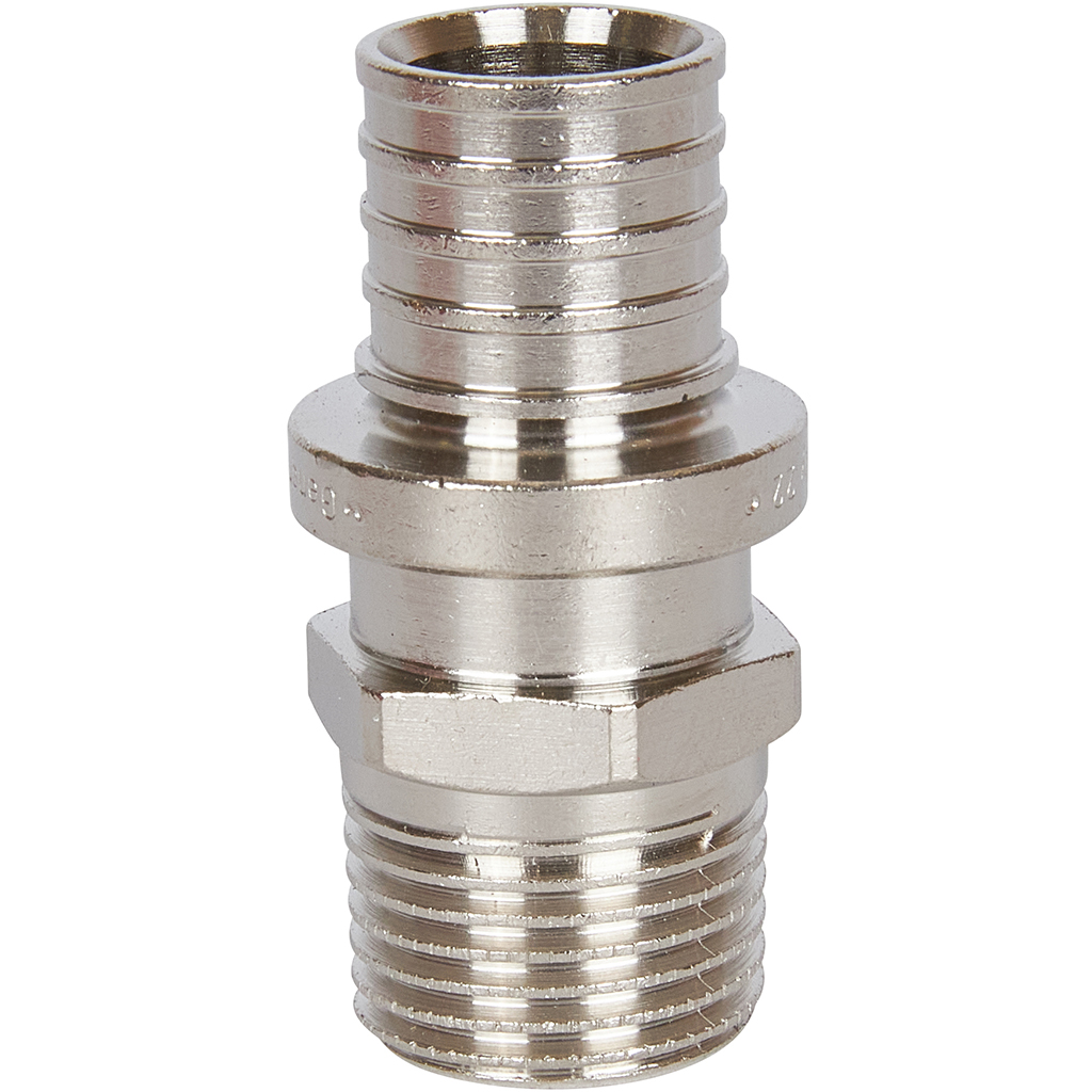 Переходник STOUT с наружной резьбой 20х2.0x1/2 никелированный для труб из сшитого полиэтилена аксиальный, SFA-0001-200212
