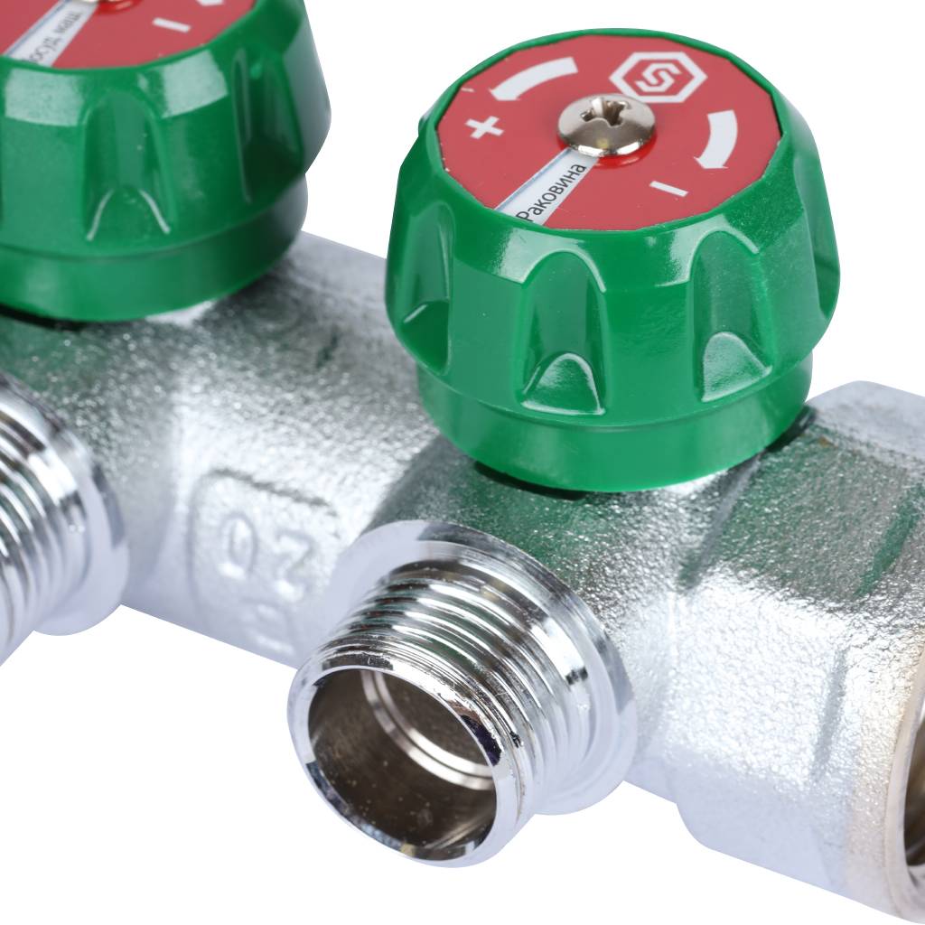 Коллектор регулирующий STOUT 1, 3 отвода 1/2  плоское уплотнение