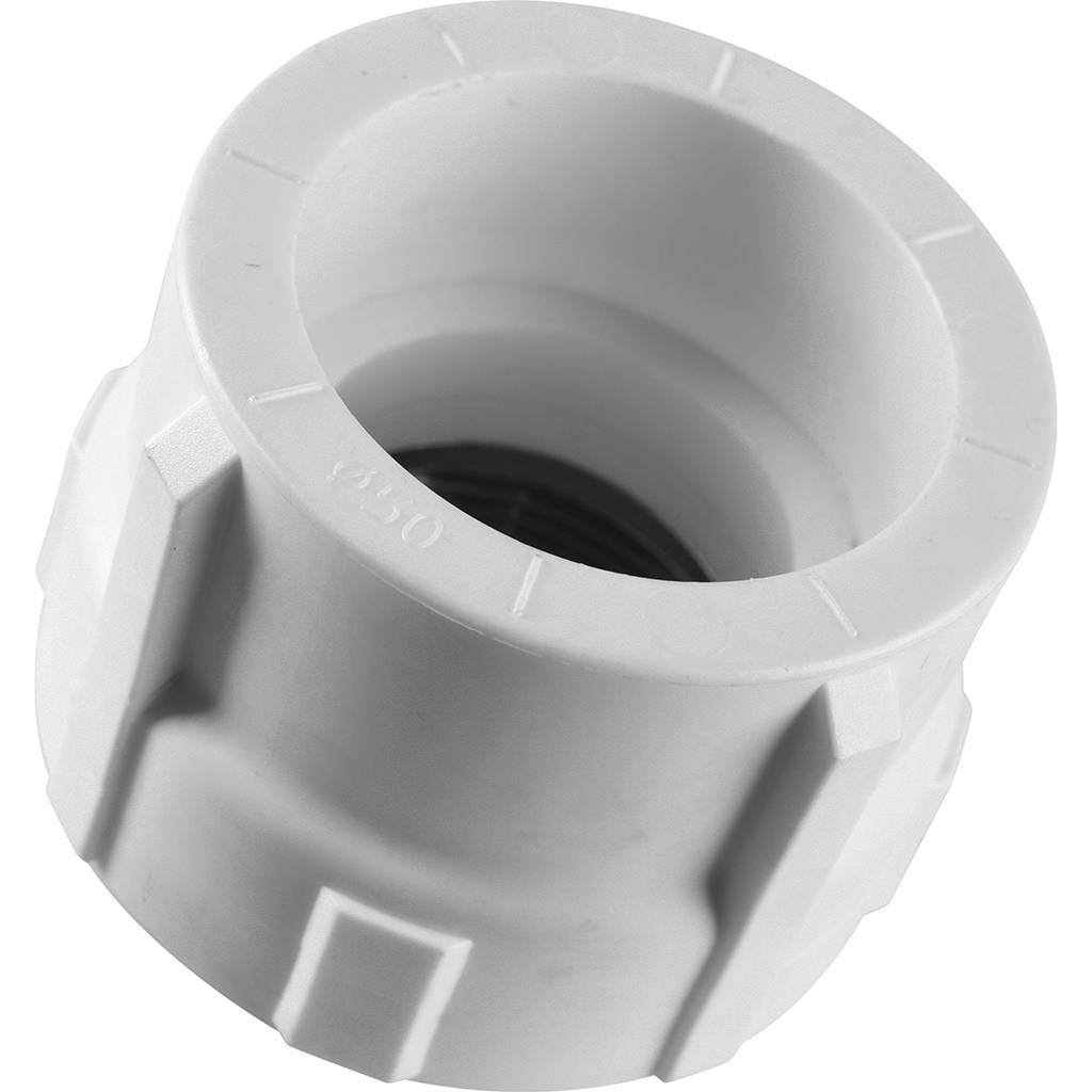 Муфта комбинированная Политэк 50x1 1/2 под шестигранник внутр. резьба для полипропиленовых труб под сварку (цвет белый)