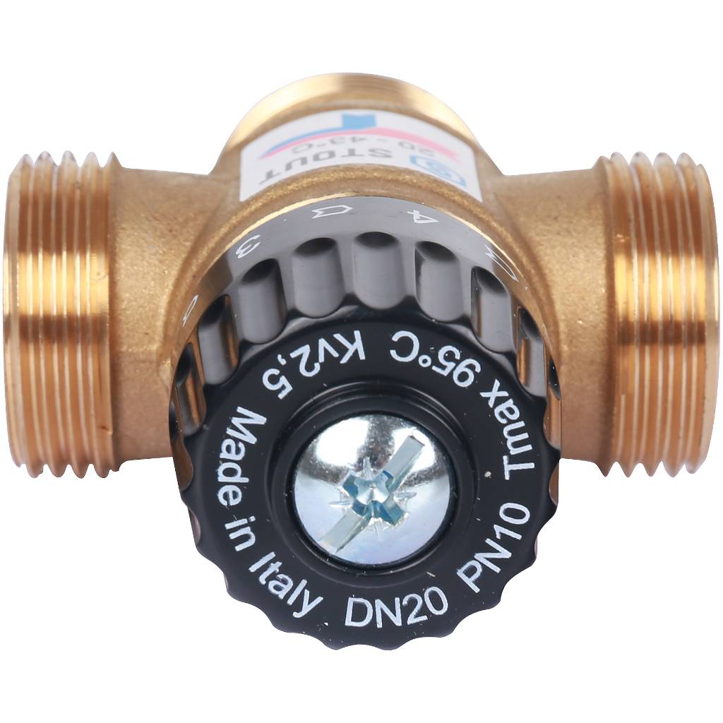 Термостатический смесительный клапан для систем отопления и ГВС STOUT G 1” M, 20-43°С KV 2,5 м3/ч, SVM-0120-254325