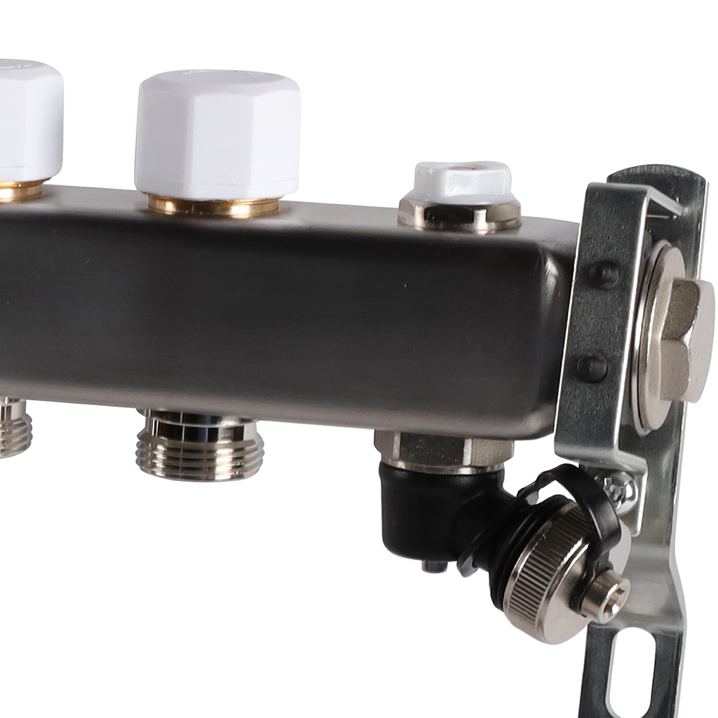 Коллектор из нержавеющей стали без расходомеров ROMMER, с клапаном вып. воздуха и сливом 12 выходов