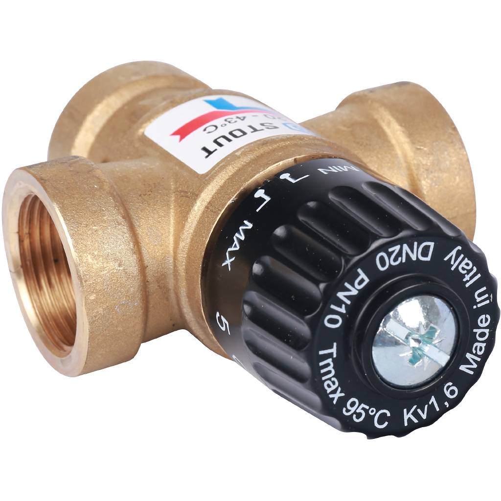 Термостатический смесительный клапан для систем отопления и ГВС STOUT 3/4 ВР 20-43°С KV 1,6