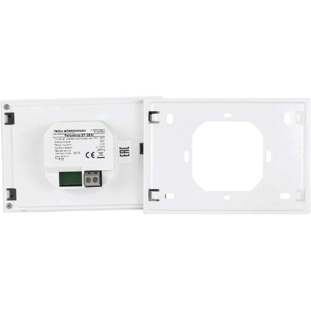 Комнатный двухпозиционный  регулятор цветной (стекло 2мм, скрытый монтаж) белый TECH ST-283 C