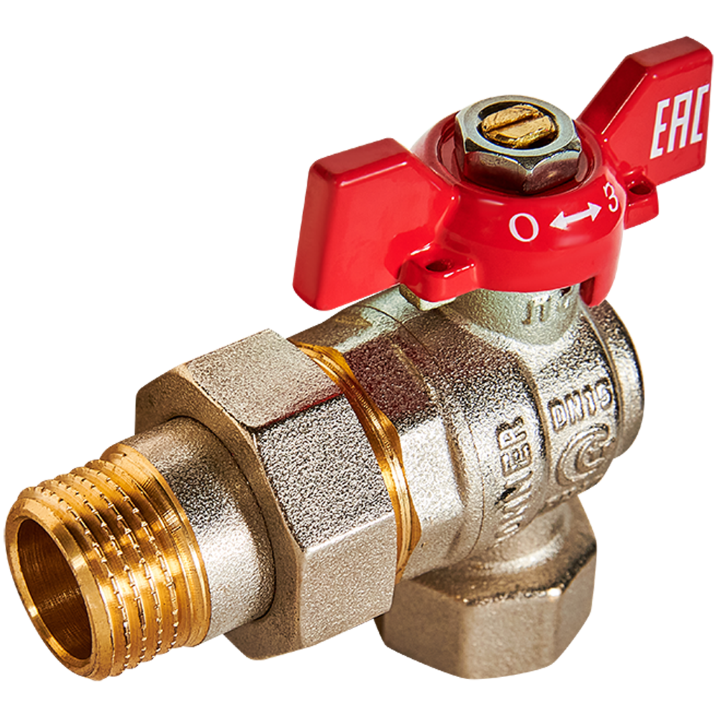 Кран шаровой угловой с американкой ROMMER ВР/НР, ручка бабочка 1/2