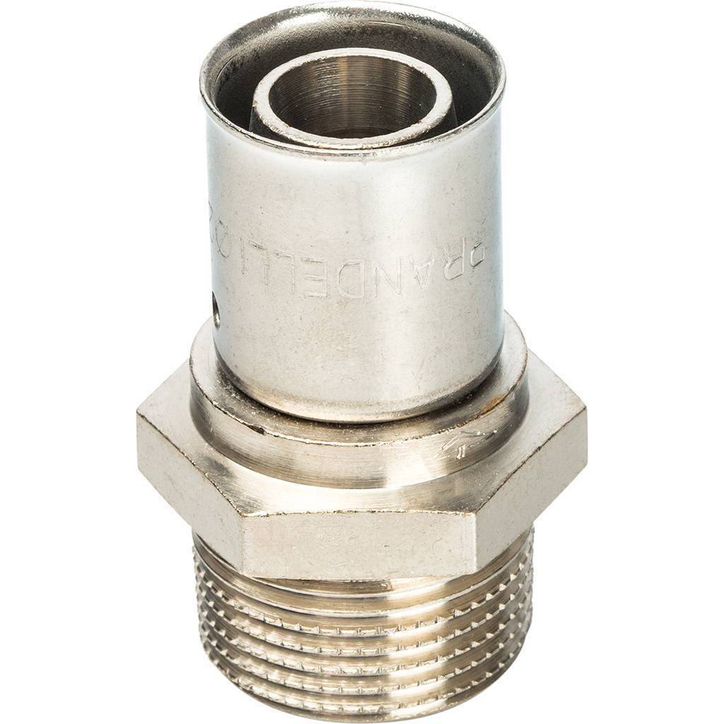 Муфта с нар.рез. Prandelli Multyrama (20х2,0)х3/4 для металлопластиковых труб прессовой, 109.01.62.0