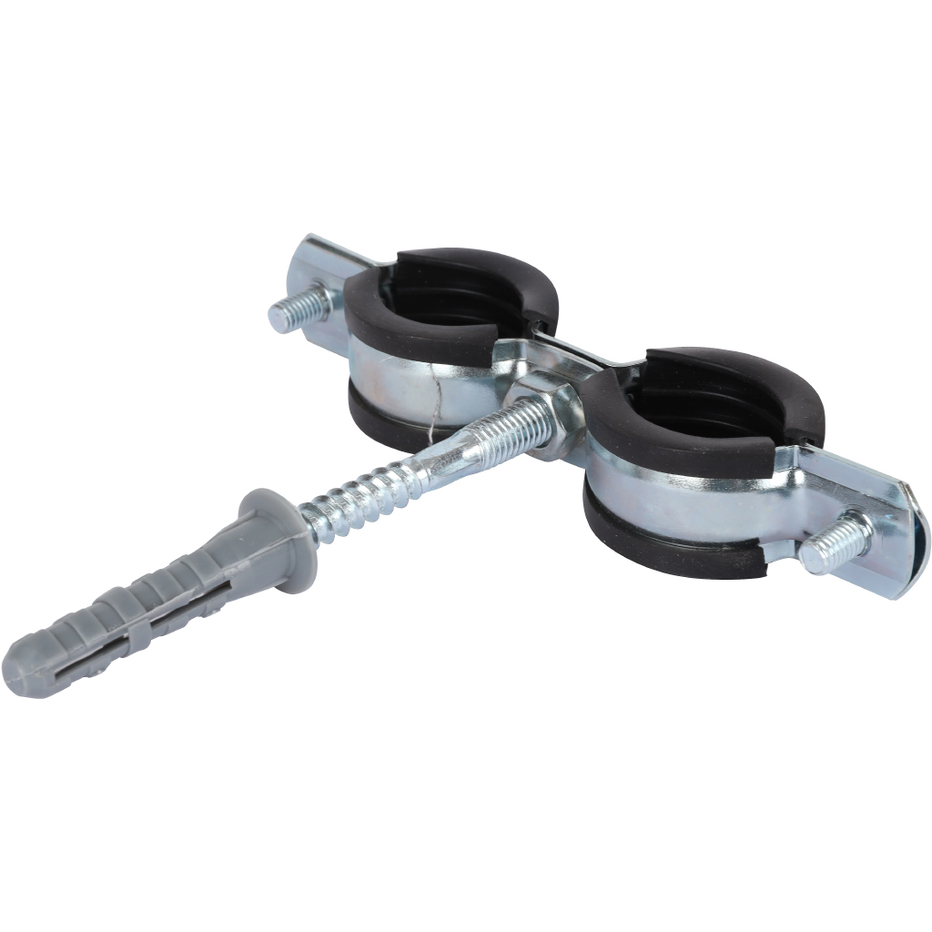 Комплект двойной хомут для труб STOUT хомут+шпилька шуруп +дюбель пластиковый 3/4 (25-29), SAC-0020-200034