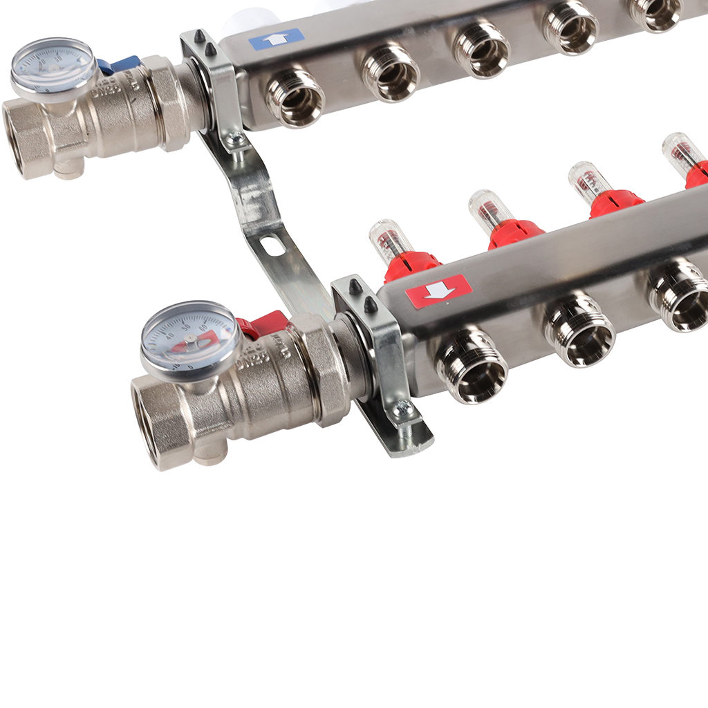 Коллектор из нержавеющей стали в сборе с расходомерами ROMMER 10 выходов