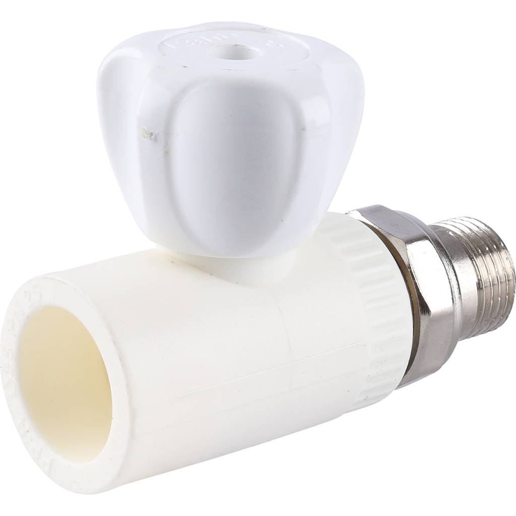 Кран шаровой Kalde разборный прямой с накидной гайкой 25x 1/2 для полипропиленовых труб под сварку (цвет белый), 3242-vlr-250b00