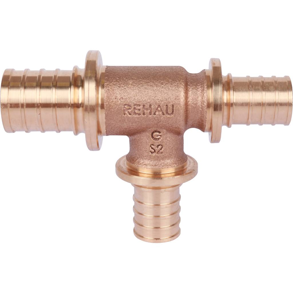 Тройник РЕХАУ RAUTITAN PLATINUM с уменьшенным боковым и торцевым проходами 32-25-25RX для труб из сшитого полиэтилена аксиальный