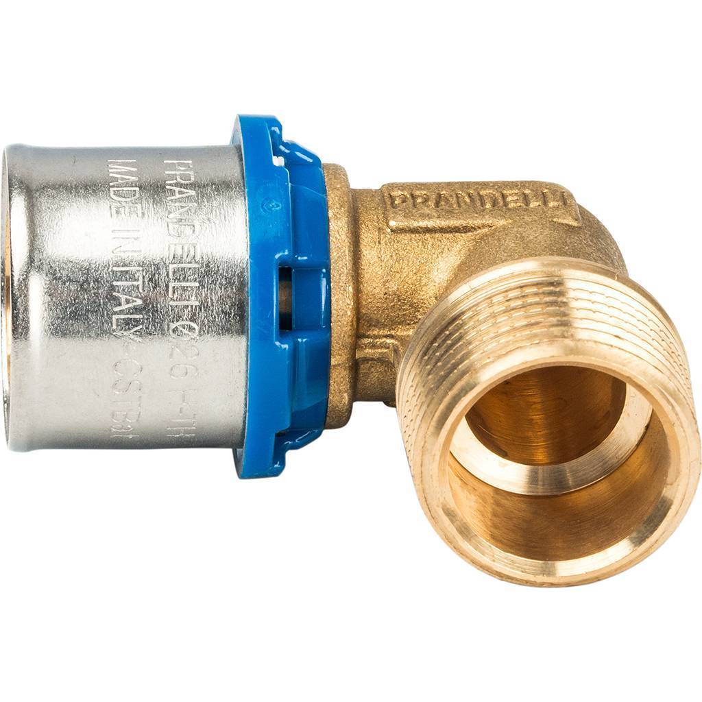 Угольник Prandelli Multyrama 90 с нар.рез.(26х3)х3/4 профиль H, TH, U для металлопластиковых труб прессовой, 509.05.12.6