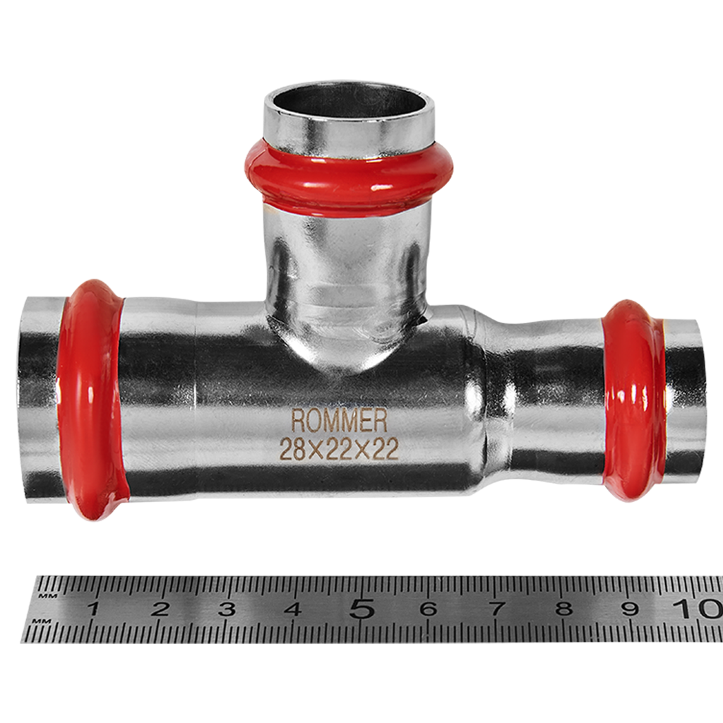 Тройник переходной ROMMER 28х22х22 из нержавеющей стали прессовой