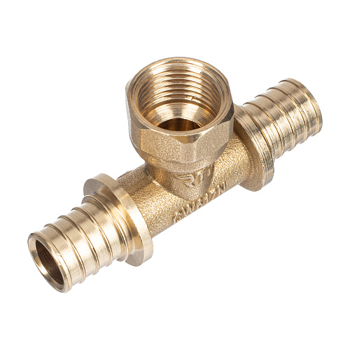 Тройник аксиальный, латунь, внутренняя резьба,20х1/2, желтый, RTP