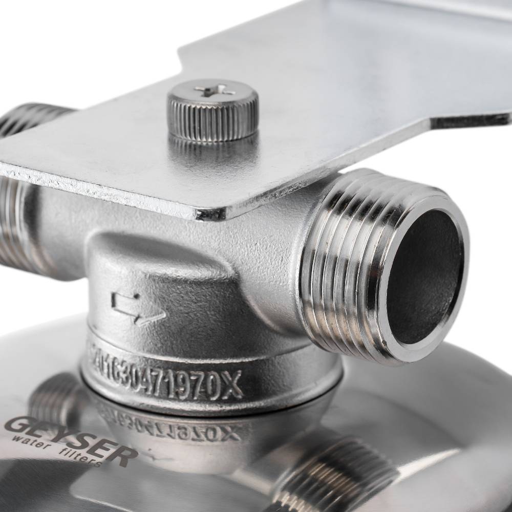Корпус фильтра Гейзер премьер 20BB нерж. сталь для хол. и горячей воды со сливом 1