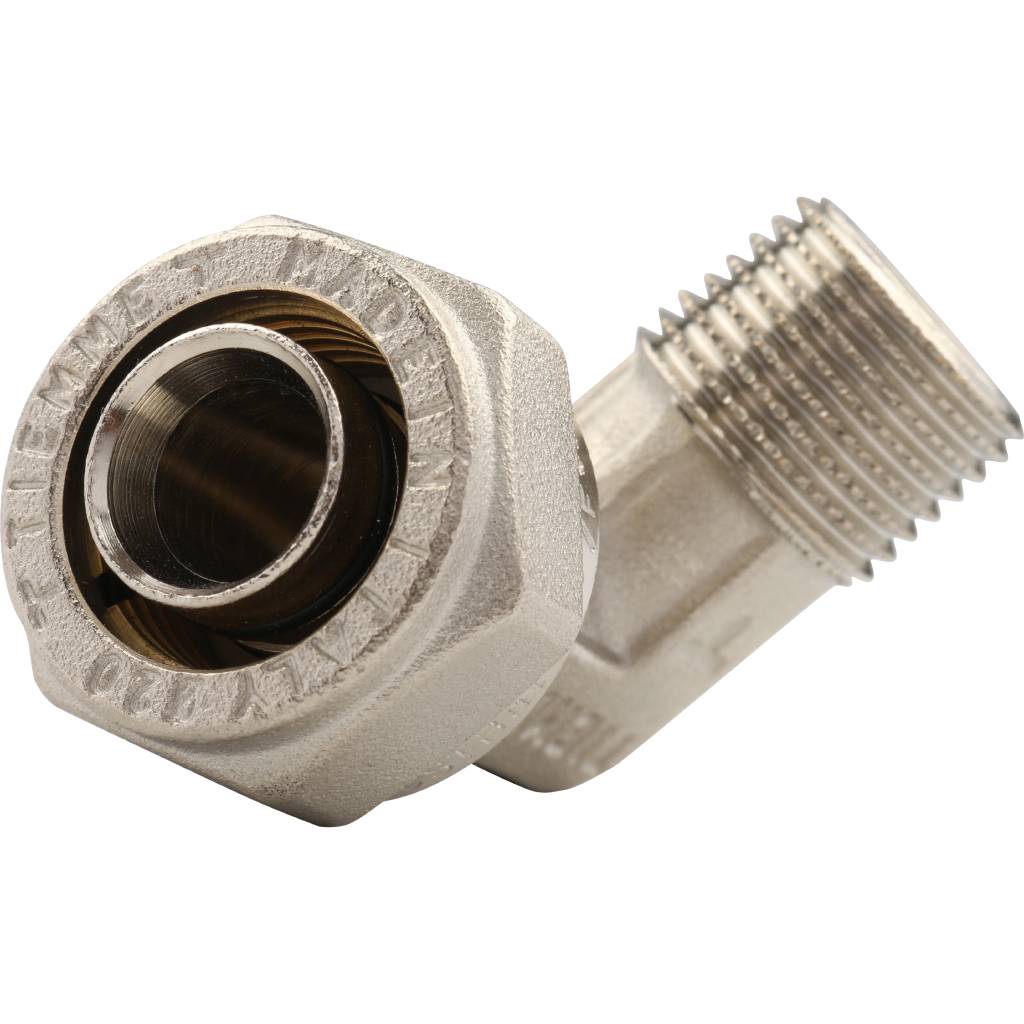 Угольник TIEMME с наружной резьбой (20х2.0х1/2) для металлопластиковых труб винтовой, 1600042