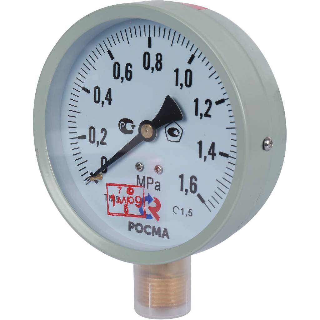 Манометр стандартный РОСМА 100 мм 150 градусов 1/2 давление 1.6 МРа ТМ-510Р 00000006818