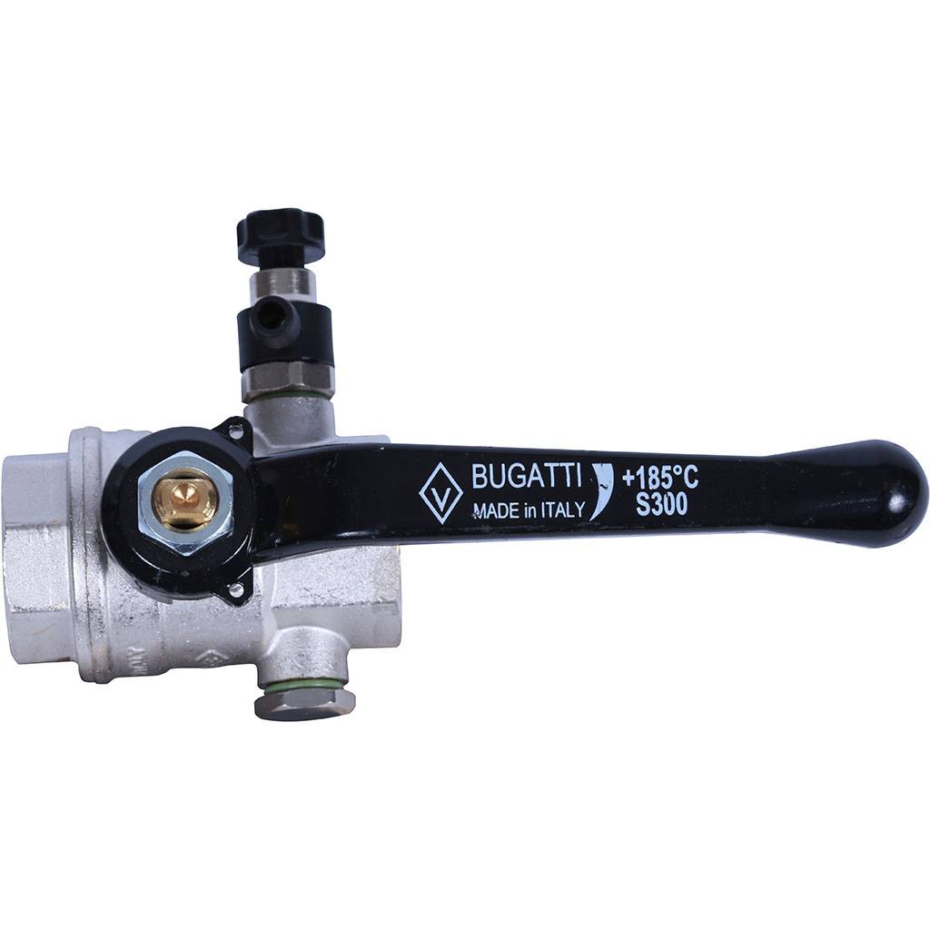 Кран шаровой BUGATTI Oregon с дренажем и воздухоотводчиком, (ручка-рычаг алюминий) внут-внут резьба 1, 03300029