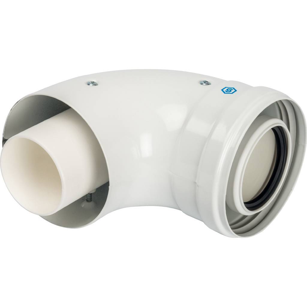 *SCA-8610-230090 STOUT Элемент дымохода конденсац. адаптер 90° DN60/100 м/п PP-FE c хомутом (совместим. с Vaillant, Ariston), SCA-8610-230090