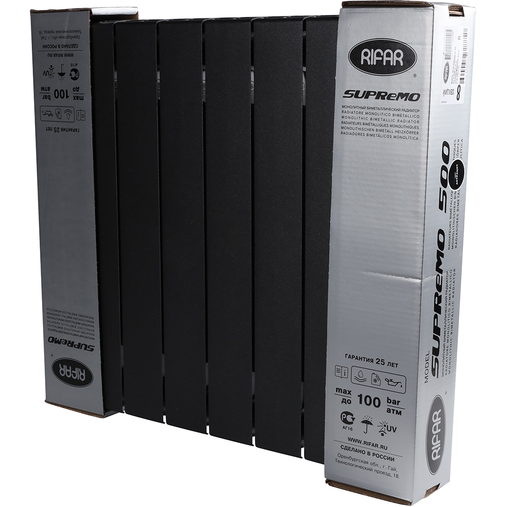 Радиатор биметаллический RIFAR SUPReMO VENTIL 500 SVR 8 секций нижнее правое подключение (Цвет АНТРАЦИТ), 4RS50.VR-8-AN
