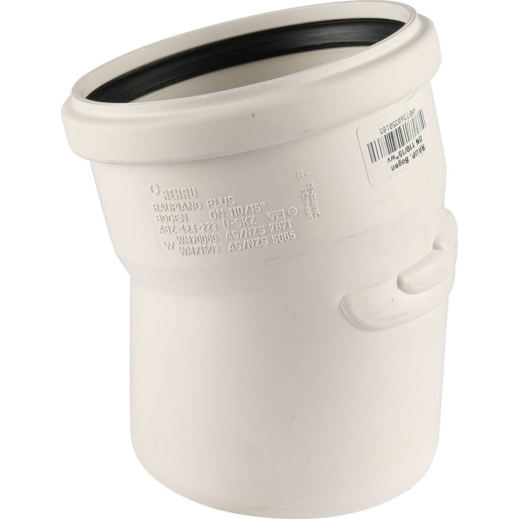 Отвод РЕХАУ RAUPIANO PLUS диам. 110 на 15°, 11231321001