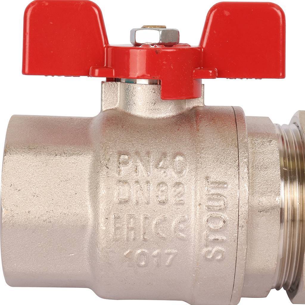 Кран шаровой STOUT полнопроходной с американкой , ВР/НР, ручка бабочка 1 1/4 (EPDM), SVB-1007-000032