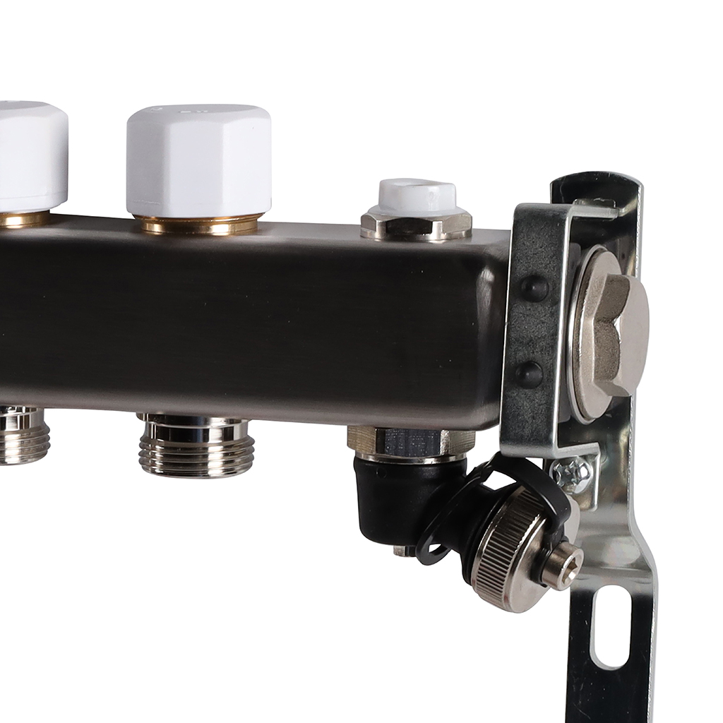 Коллектор из нержавеющей стали с расходомерами ROMMER, с клапаном вып. воздуха и сливом 9 выходов