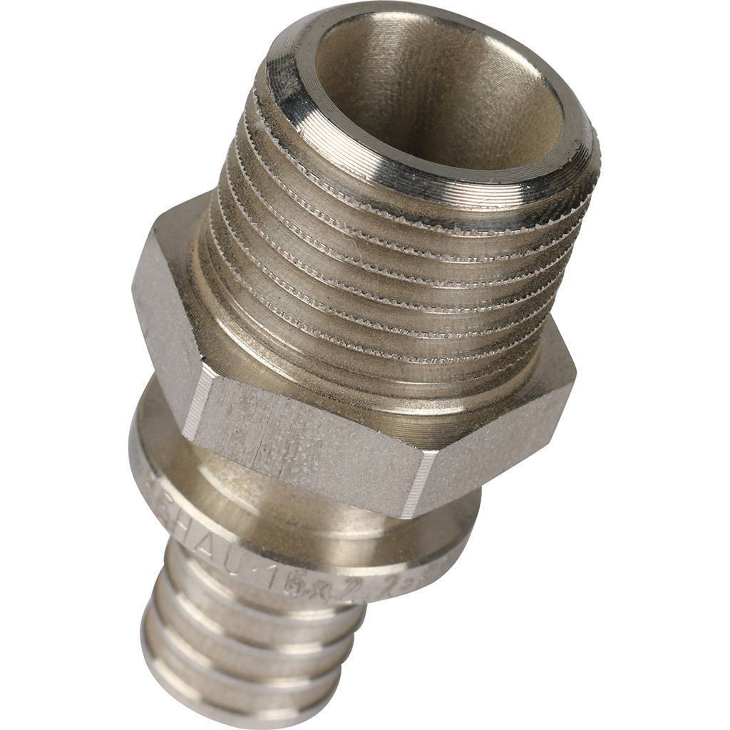 Переходник РЕХАУ RAUTITAN из нерж. стали с наружной резьбой 16 - R 1/2 для труб из сшит полиэтил аксиальный