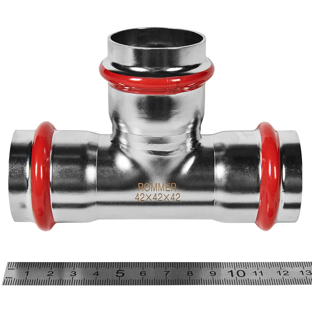 Тройник ROMMER равнопроходной 42 из нержавеющей стали прессовой