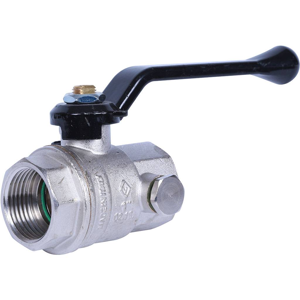 Кран шаровой BUGATTI Oregon с дренажем и воздухоотводчиком, (ручка-рычаг алюминий) внут-внут резьба 1, 03300029