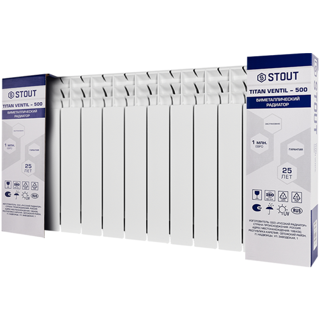 Радиатор биметаллический STOUT TITAN VENTIL 500 13 секций нижнее правое подключение