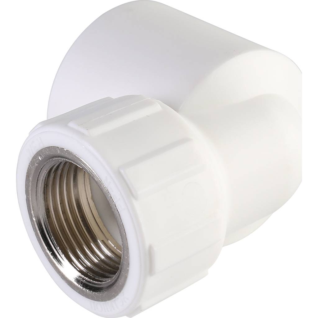 Угольник Политэк 32x3/4 с внутренней резьбой для полипропиленовых труб под сварку (цвет белый)