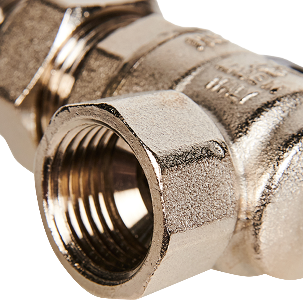 Кран шаровой полнопроходной угловой с американкой STOUT ВР/НР ручка бабочка 1/2