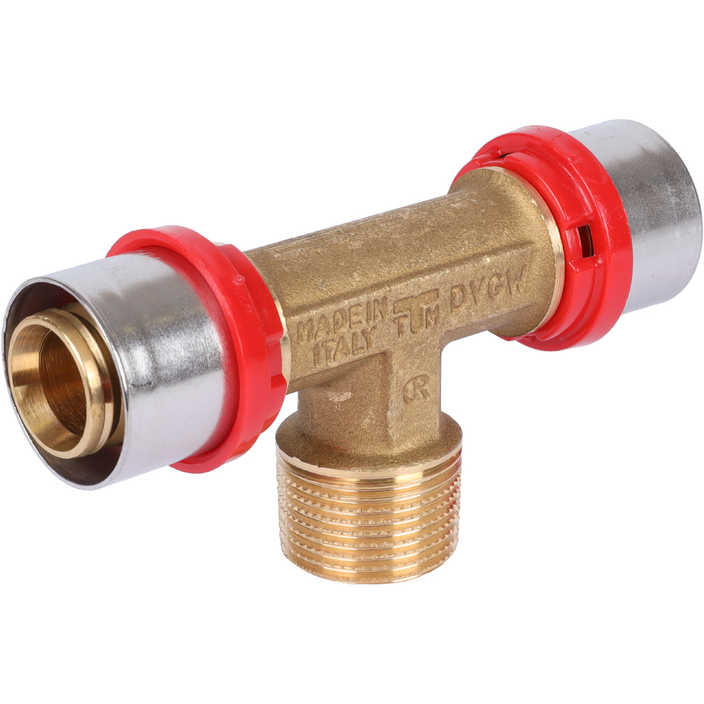 Тройник TIEMME с наружной резьбой 26x3/4x26 для металлопластиковых труб прессовой, 1650098