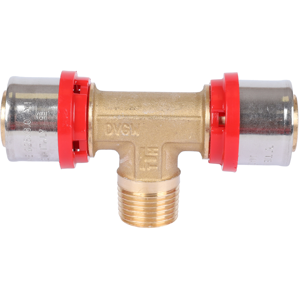 Тройник TIEMME с наружной резьбой 26x1/2x26 для металлопластиковых труб прессовой, 1650149