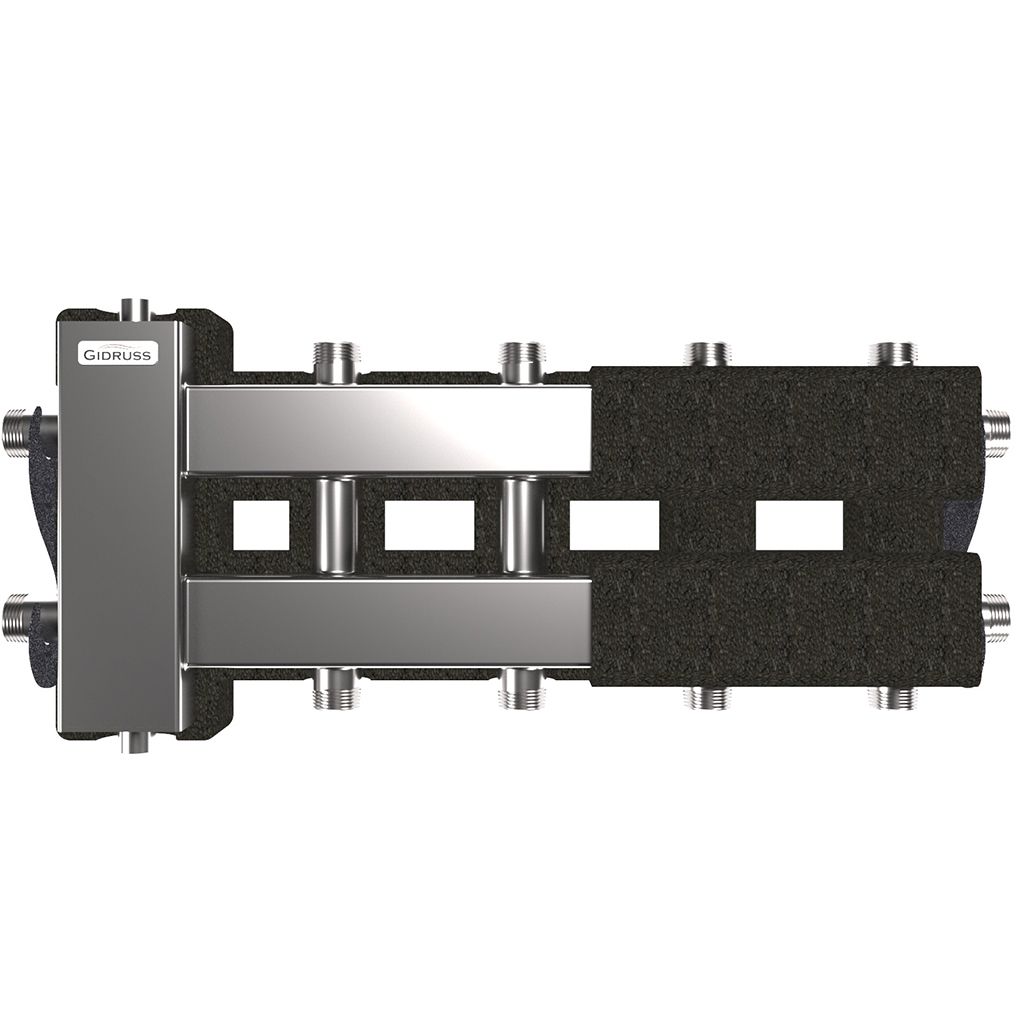 Балансировочный коллектор GIDRUSS BMSS-60-5DU.EPP (до 60 кВт, вх. G 1, 2+2+1 контура G 1, 4D-кронштейны K.UMS, EPP-термоизоляция)